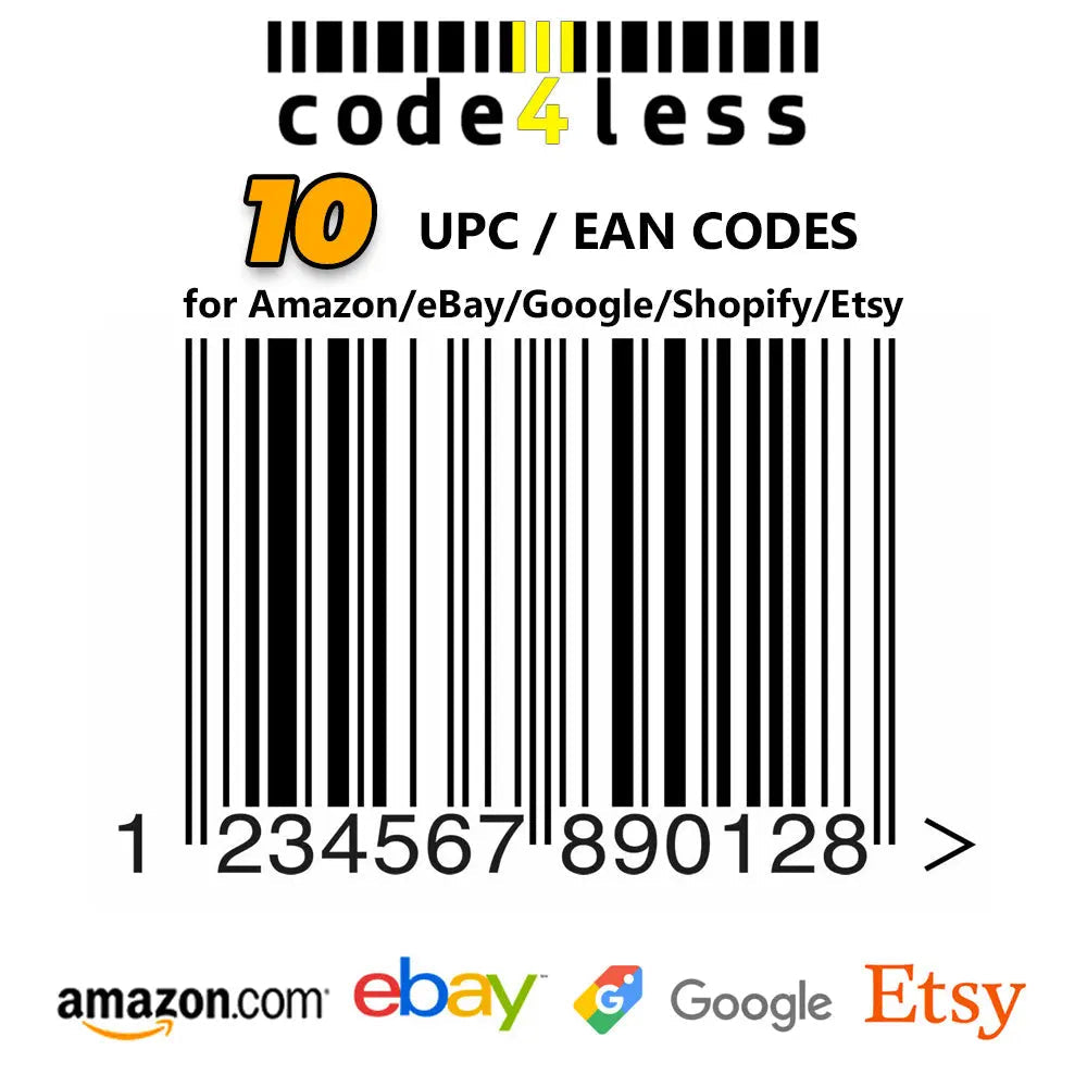 10 UPC EAN Barcodes | Certified Barcode Number for Amazon eBay | Code for Less