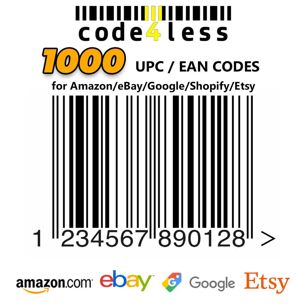 1000 UPC EAN Barcodes | Certified Barcode Number for Amazon eBay | Code for Less