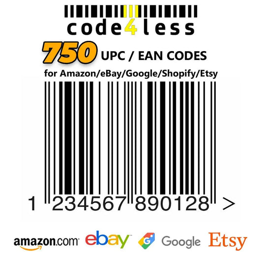 750 UPC EAN Barcodes for E-Commerce (eBay, Etsy, Walmart, Shopify) *Not for Amazon