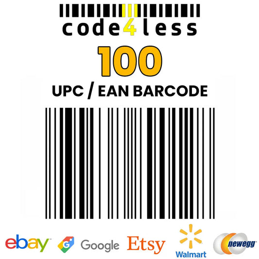 100 UPC EAN Barcodes for E-Commerce (eBay, Etsy, Walmart, Shopify) *Not for Amazon Code4Less
