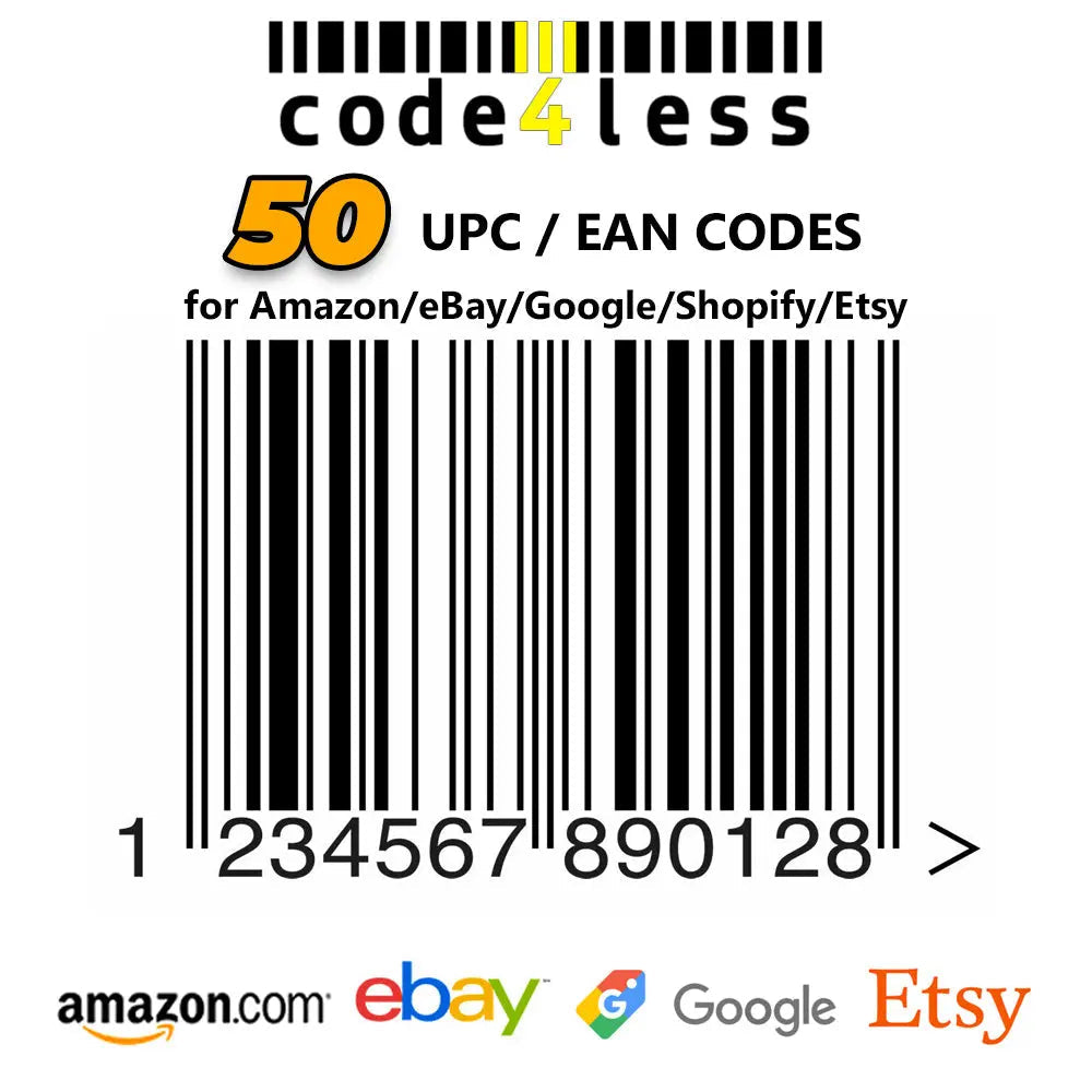 50 UPC EAN Barcodes | Certified Barcode Number for Amazon eBay | Code for Less