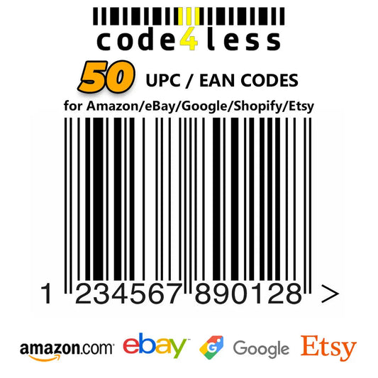 50 UPC EAN Barcodes | Certified Barcode Number for Amazon eBay | Code for Less