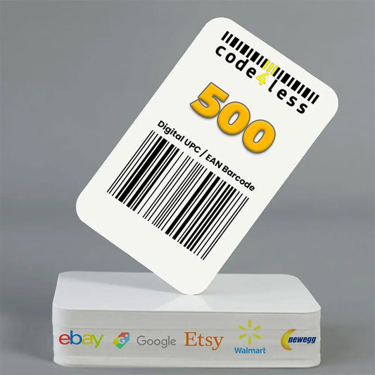 500 UPC EAN Barcodes for E-Commerce (eBay, Etsy, Walmart, Shopify) *Not for Amazon Code4Less