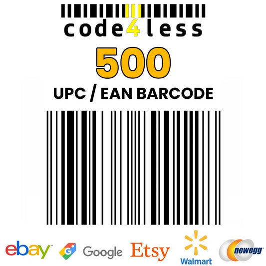 500 UPC EAN Barcodes for E-Commerce (eBay, Etsy, Walmart, Shopify) *Not for Amazon Code4Less