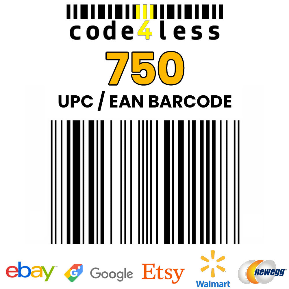 750 UPC EAN Barcodes for E-Commerce (eBay, Etsy, Walmart, Shopify) *Not for Amazon Code4Less